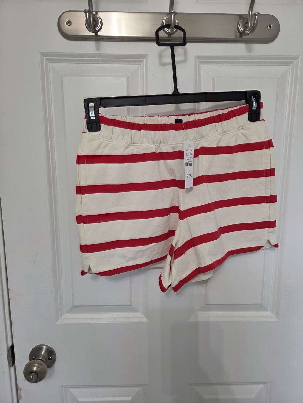 J.Crew women's Mariner Jersey Shorts in a red and cream stripe size XS